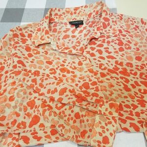 Pink Leopard Print Long Sleeve Button Down Blouse